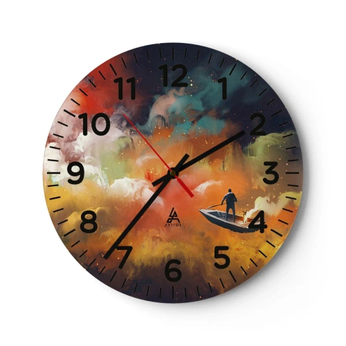 Reloj de pared - Reloj de vidrio - En barco por la galaxia - 30x30 cm