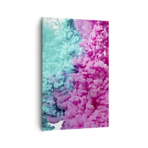 Cuadro sobre lienzo - Impresión de Imagen - Ondas coloridas de color turquesa y rosa en forma abstracta. - 80x120cm - Un choque decisivo - Decoración de pared moderna para salón y dormitorio ARTTOR