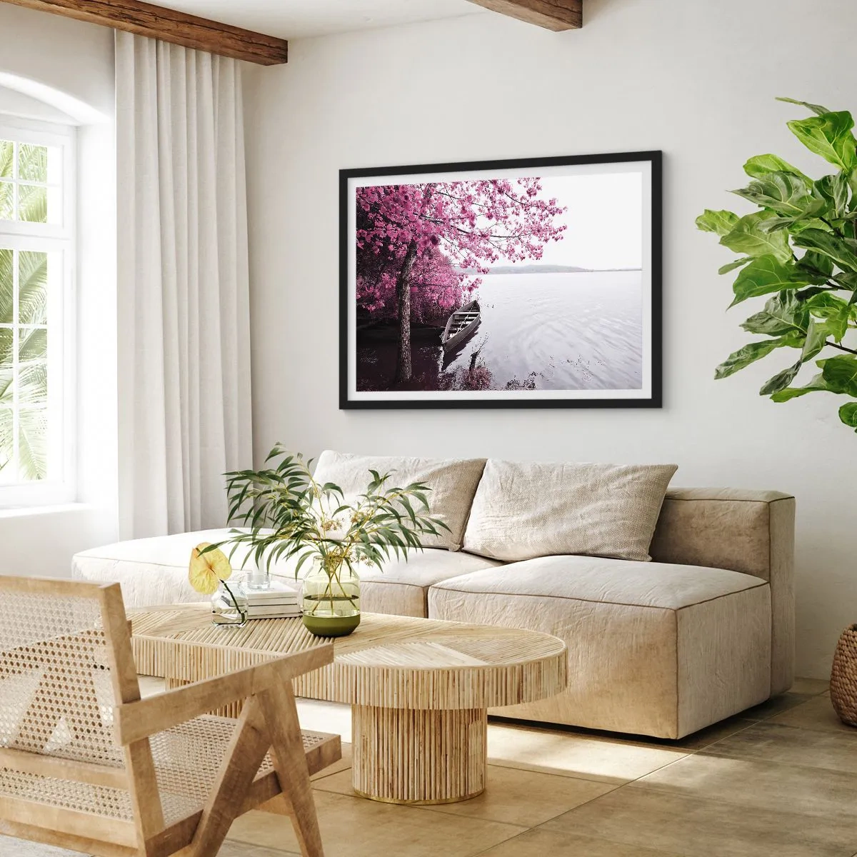 Póster en marco negro - En el silencio rosa - 50x40 cm