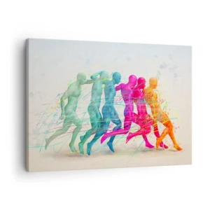 Cuadro sobre lienzo - Impresión de Imagen - Siluetas coloridas de corredores en movimiento - 70x50cm - Armonía del movimiento - Decoración de pared moderna para salón y dormitorio ARTTOR