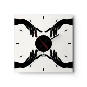 Reloj de pared - Reloj de vidrio - Manos negras en una composición simétrica con una pelota. - 30x30cm - Una señal secreta - Decoración de pared moderna para salón y dormitorio ARTTOR