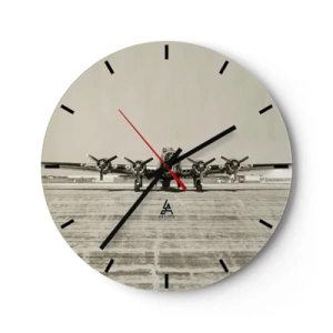 Reloj de pared - Reloj de vidrio - Avión vintage en un aeropuerto retro - 30x30cm - Como siempre, preparado - Decoración de pared moderna para salón, cocina y dormitorio ARTTOR