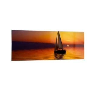 Cuadro sobre vidrio - Impresiones sobre Vidrio - Un velero en un mar tranquilo al atardecer. - 140x50cm - Qué tranquilo el anochecer… - Decoración de pared moderna para salón y dormitorio ARTTOR