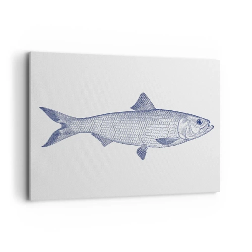 Cuadro sobre lienzo - Impresión de Imagen - Ilustración de un pez en tonos azules sobre un fondo claro. - 100x70cm - Saludos desde los mares del norte - Decoración de pared moderna para salón y dormitorio ARTTOR