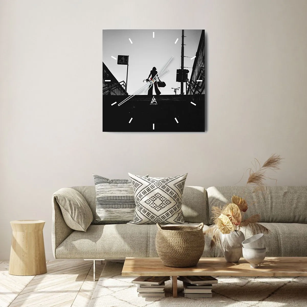 Reloj de pared - Reloj de vidrio - Paseo urbano - 30x30 cm