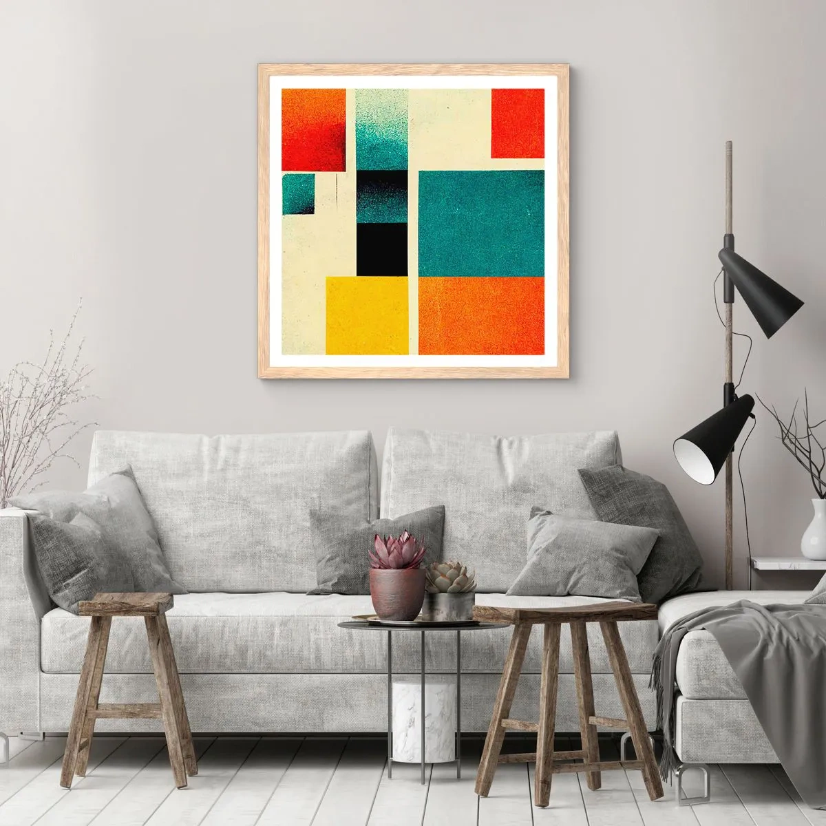 Póster en marco roble claro - Abstracción geométrica - buena energía - 50x50 cm