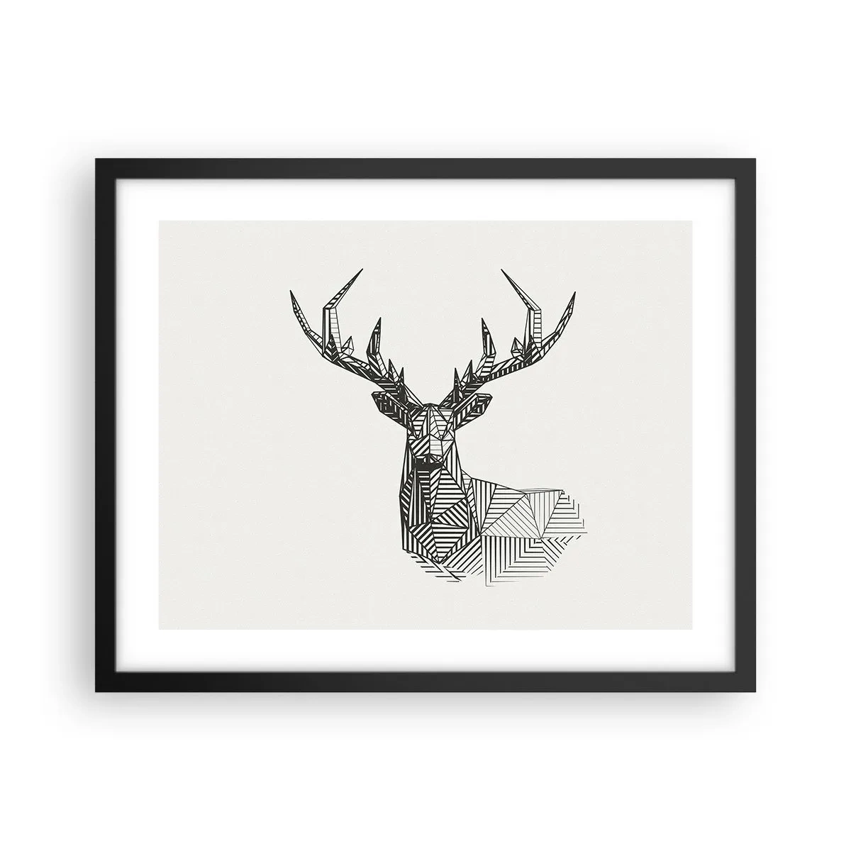 Póster en marco negro - Ciervo en estilo cubista - 50x40 cm