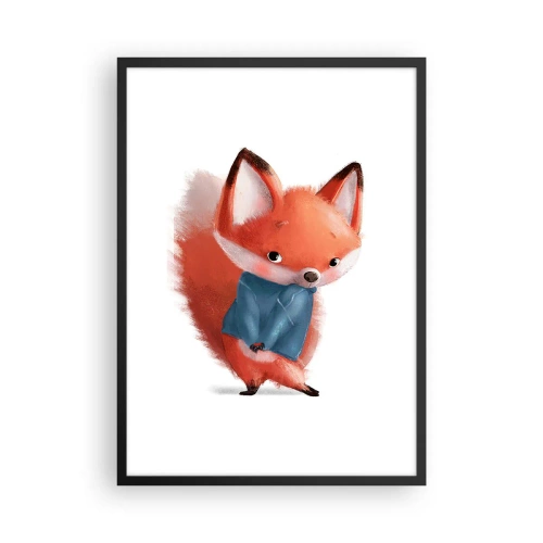Póster en marco negro - Un encantador zorro rojo con un suéter azul. - 50x70cm - ¿Me veo bien con esto? - Decoración de pared moderna para salón y dormitorio ARTTOR