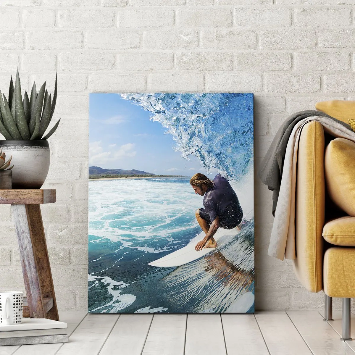 Cuadro sobre lienzo - Impresión de Imagen - Un surfista en una pose dinámica sobre una ola en agua turquesa. - 50x70cm - Bailando con las olas - Decoración de pared moderna para salón y dormitorio ARTTOR