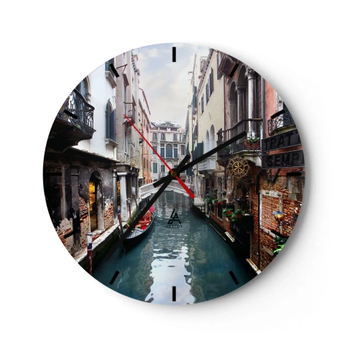 Reloj de pared - Reloj de vidrio - Paisaje veneciano con góndola y puente - 40x40 cm