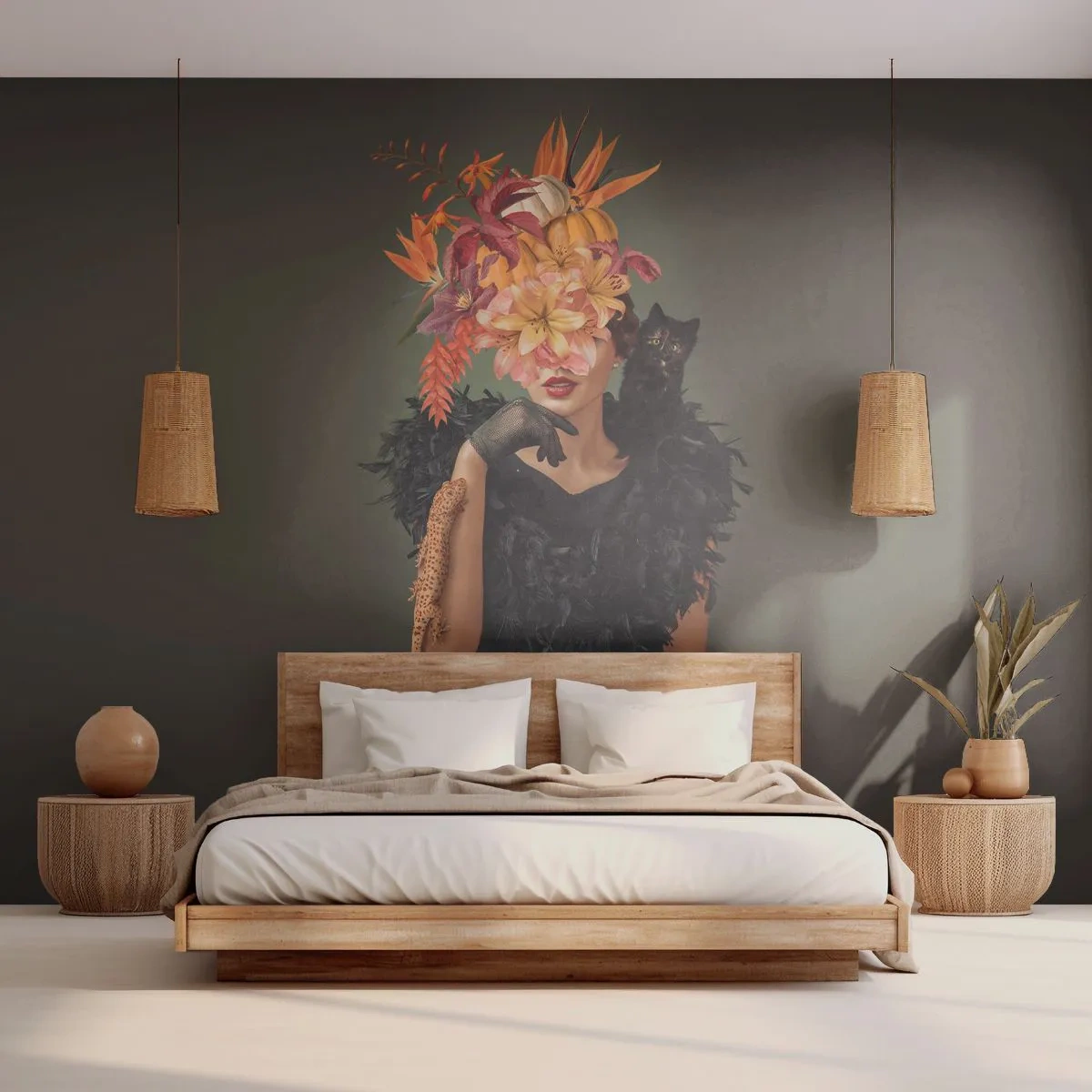 Fotomural Autadhesivo Deluxe Sticker - Hechizo de bruja - Abstracción, Mujer, flores - 250x175 cm