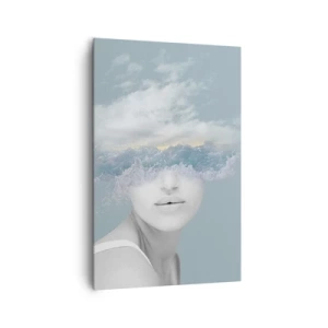 Cuadro sobre lienzo - Impresión de Imagen - Retrato de una mujer con el rostro oculto tras nubes y olas. - 80x120cm - Con la cabeza en las nubes - Decoración de pared moderna para salón y dormitorio ARTTOR