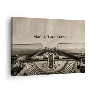 Cuadro sobre lienzo - Impresión de Imagen - Una máquina de escribir con las palabras ¿Cuál es tu historia? - 70x50cm - Solo espero una respuesta - Decoración de pared moderna para salón y dormitorio ARTTOR