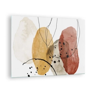 Cuadro sobre vidrio - Impresiones sobre Vidrio - Manchas abstractas de color tierra con líneas finas - 70x50cm - Líneas y transparencias - Decoración de pared moderna para salón y dormitorio ARTTOR