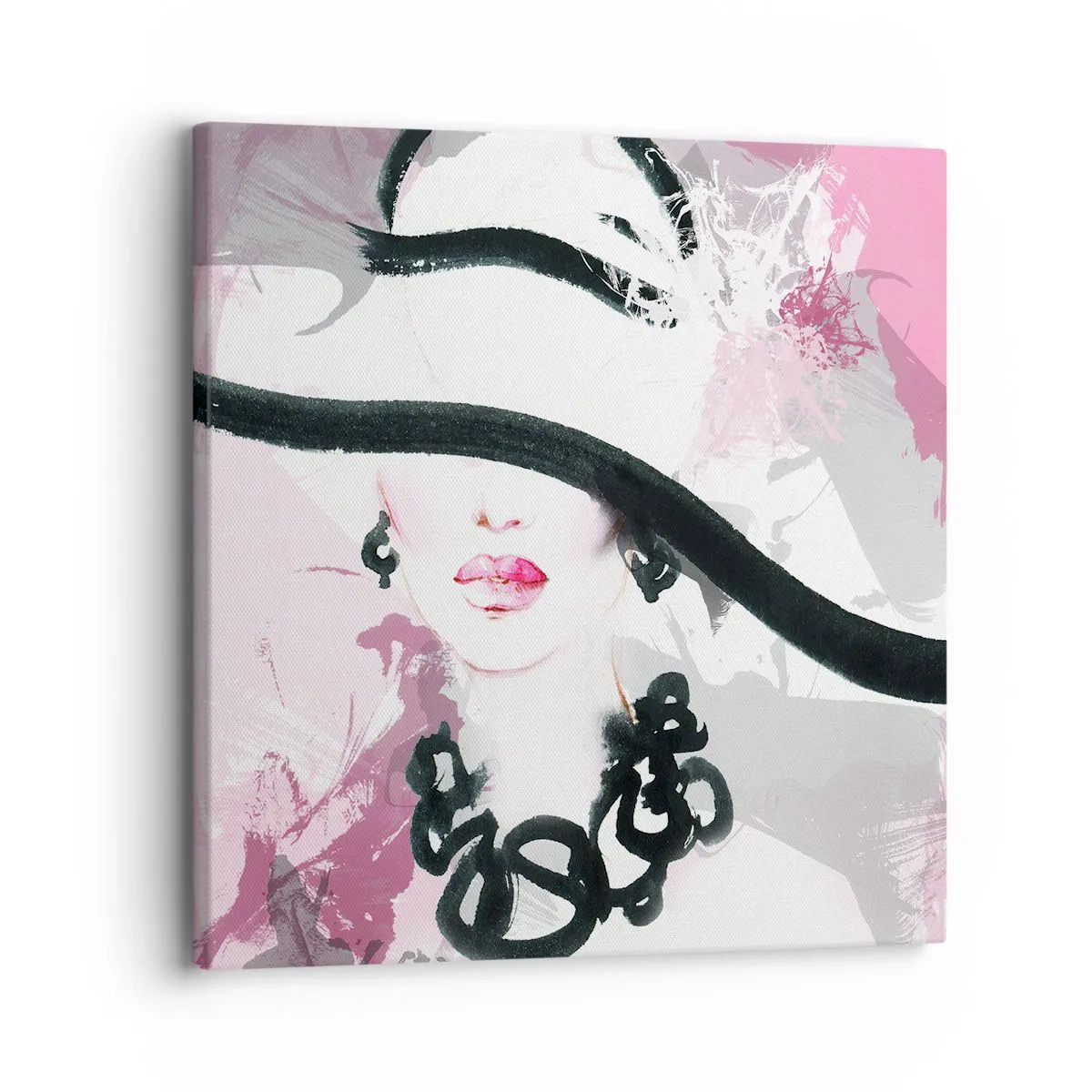 Cuadro sobre lienzo - Impresión de Imagen - Retrato de una dama en negro y rosa - 30x30 cm