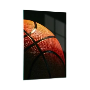 Cuadro sobre vidrio - Impresiones sobre Vidrio - Primer plano de una pelota de baloncesto sobre un fondo negro - 70x100cm - Hermoso como un planeta - Decoración de pared moderna para salón y dormitorio ARTTOR