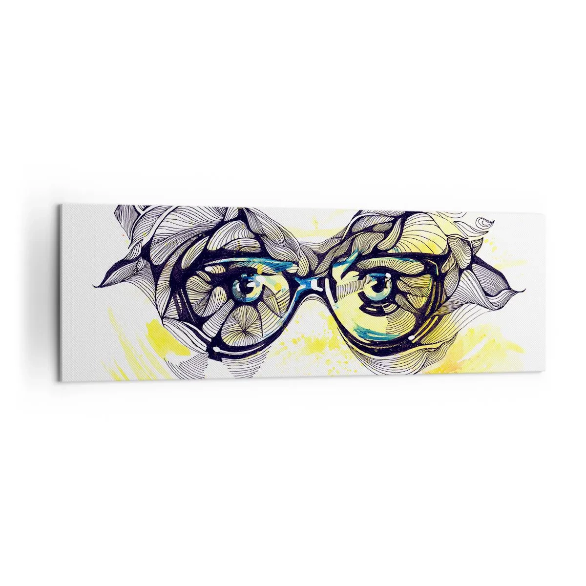 Cuadro sobre lienzo - Impresión de Imagen - Gráficos artísticos de gafas con ojos expresivos. - 160x50cm - A través de las gafas azules - Decoración de pared moderna para salón y dormitorio ARTTOR
