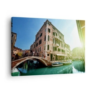Cuadro sobre lienzo - Impresión de Imagen - Puente y canal de Venecia con arquitectura histórica - 70x50cm - Venecia - Amore Mio - Decoración de pared moderna para salón y dormitorio ARTTOR