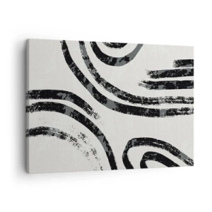 Cuadro sobre lienzo - Impresión de Imagen - Líneas abstractas en blanco y negro sobre un fondo claro - 70x50cm - A medias - Decoración de pared moderna para salón y dormitorio ARTTOR
