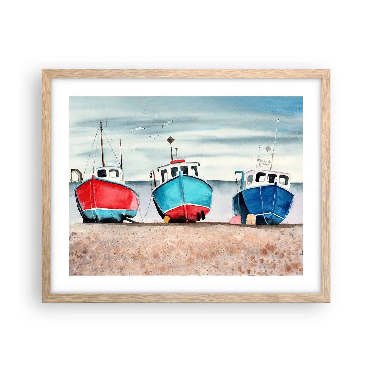 Póster en marco roble claro - Listos para la pesca - 50x40 cm