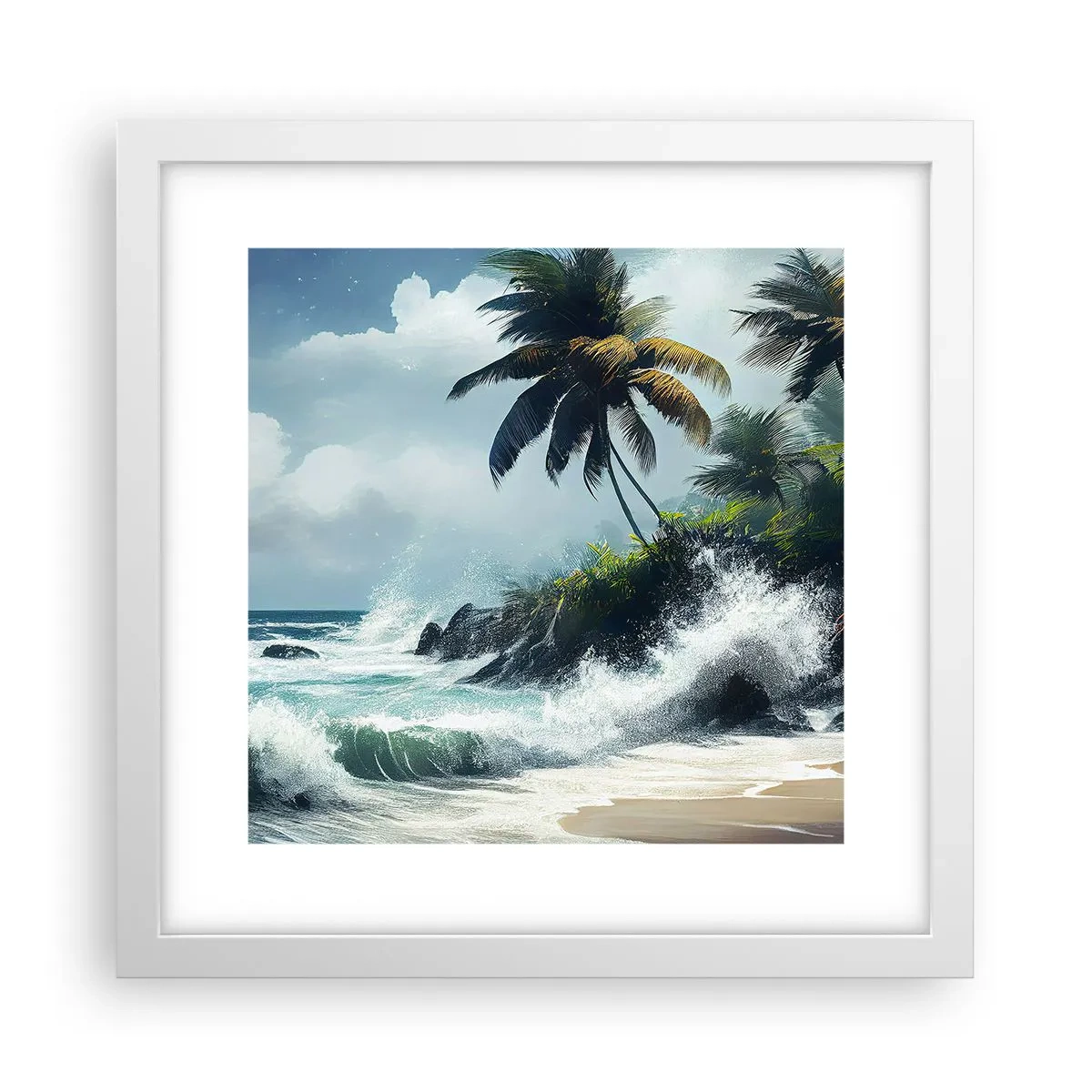 Póster en marco blanco - En una costa tropical - 30x30 cm