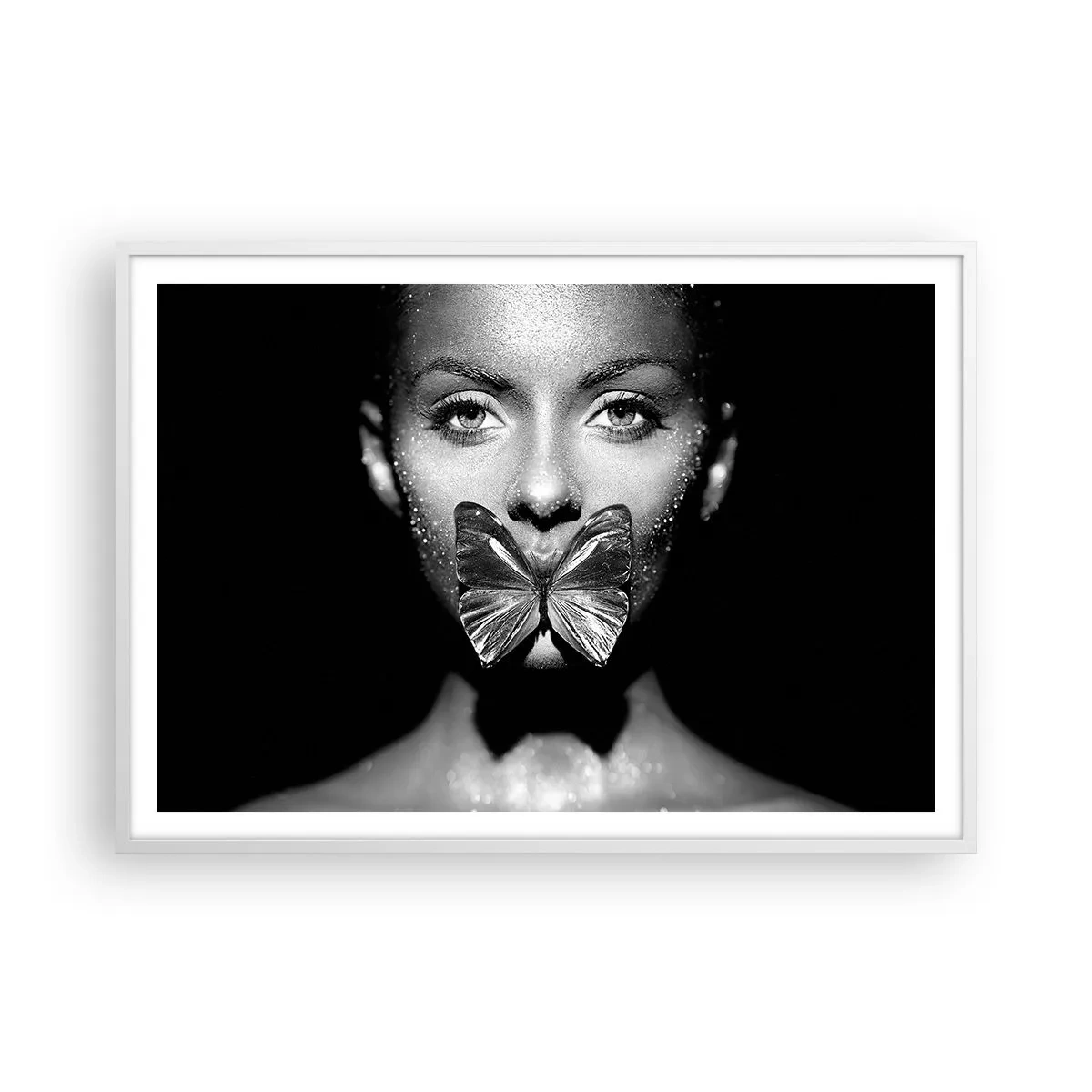 Póster en marco blanco - Beso de mariposa - 100x70 cm