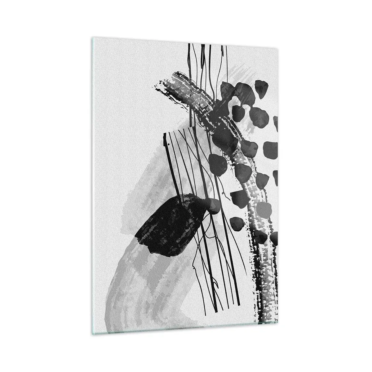 Cuadro sobre vidrio - Impresiones sobre Vidrio - Abstracción en blanco y negro con formas y líneas orgánicas. - 50x70cm - Abstracción orgánica en blanco y negro - Decoración de pared moderna para salón y dormitorio ARTTOR