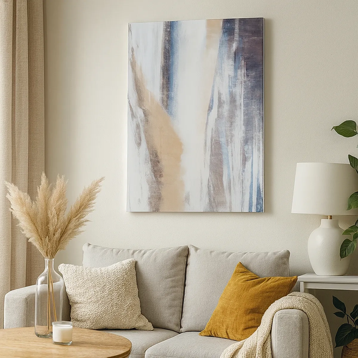 Cuadro sobre lienzo - Impresión de Imagen - Paisaje invernal abstracto en tonos blancos y azules. - 50x70cm - Composición invernal - Decoración de pared moderna para salón y dormitorio ARTTOR