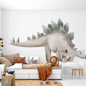Fotomural Premium Sand - Un dinosaurio encantador en tonos beige y verde. - 100x70cm - Un amigo de otro tiempo - Decoración de pared moderna para salón y dormitorio ARTTOR