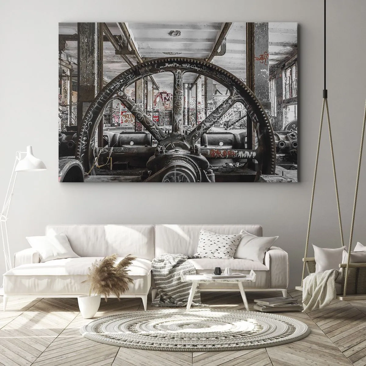 Cuadro sobre lienzo - Impresión de Imagen - Un antiguo mecanismo en un interior industrial abandonado. - 70x50cm - La vida secreta de una fábrica - Decoración de pared moderna para salón y dormitorio ARTTOR