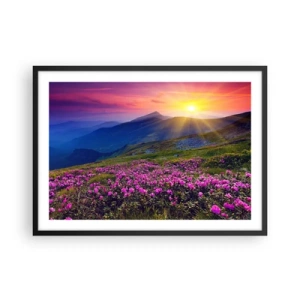 Póster en marco negro - Un prado florido con vistas a las montañas durante la puesta de sol. - 70x50cm - ... Y el aroma a hierbas está por todas partes - Decoración de pared moderna para salón y dormitorio ARTTOR