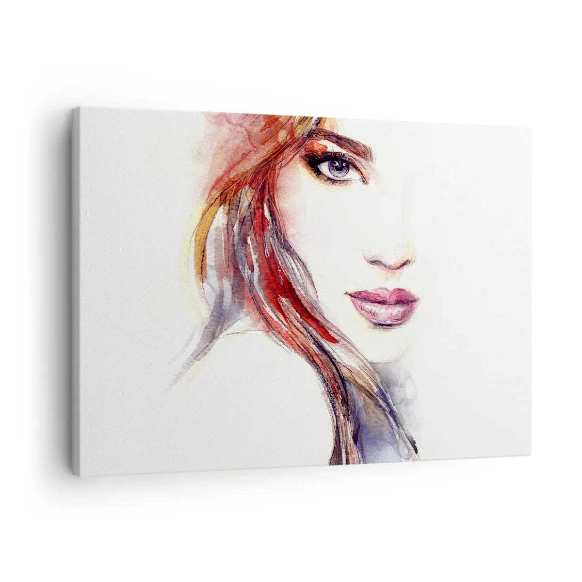 Cuadro sobre lienzo - Impresión de Imagen - Una sutil acuarela del rostro de una mujer con una mirada expresiva. - 70x50cm - Sígueme - Decoración de pared moderna para salón y dormitorio ARTTOR