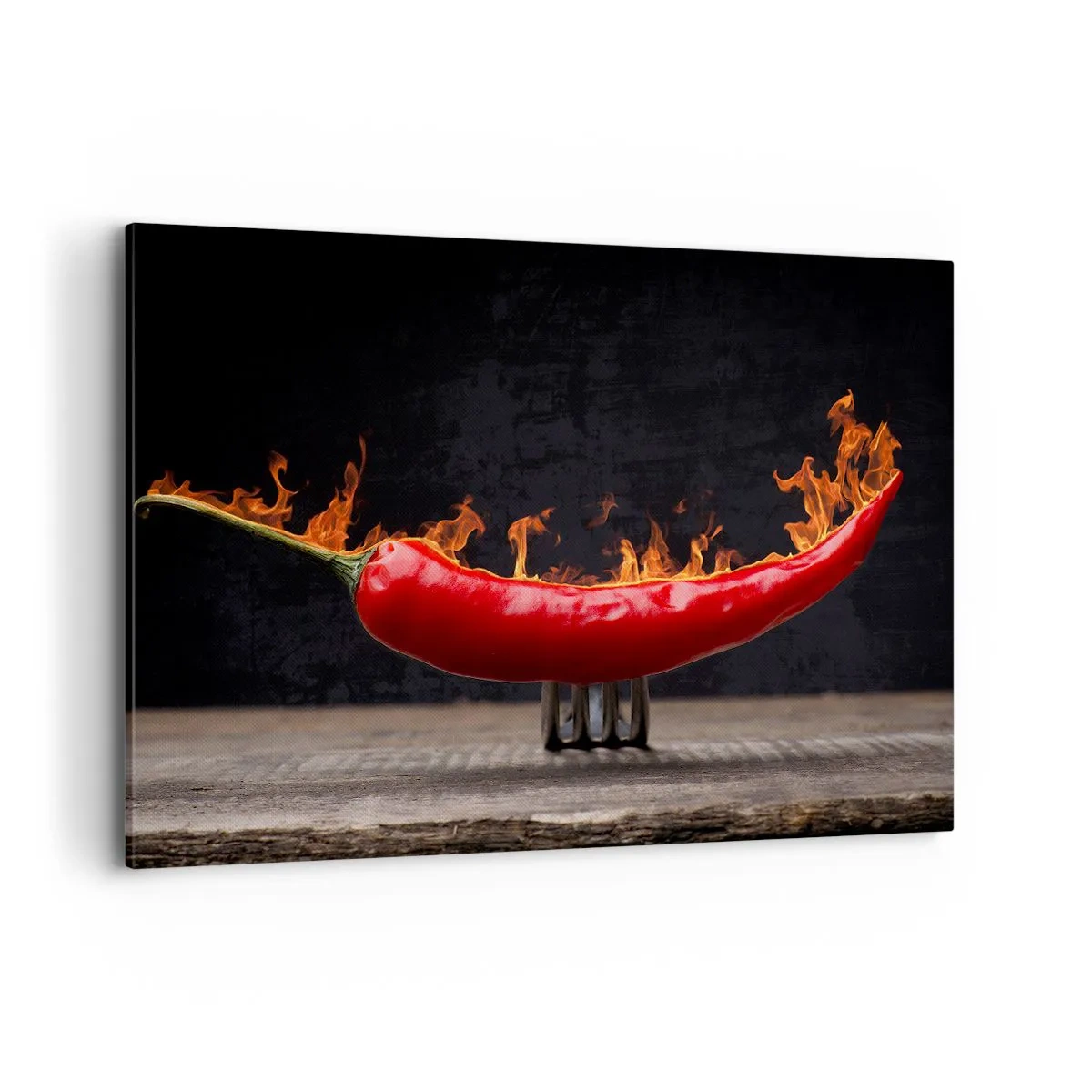 Cuadro sobre lienzo - Impresión de Imagen - Pimiento rojo flameado en un tenedor - 120x80cm - Un aperitivo ardiente - Decoración de pared moderna para salón y dormitorio ARTTOR
