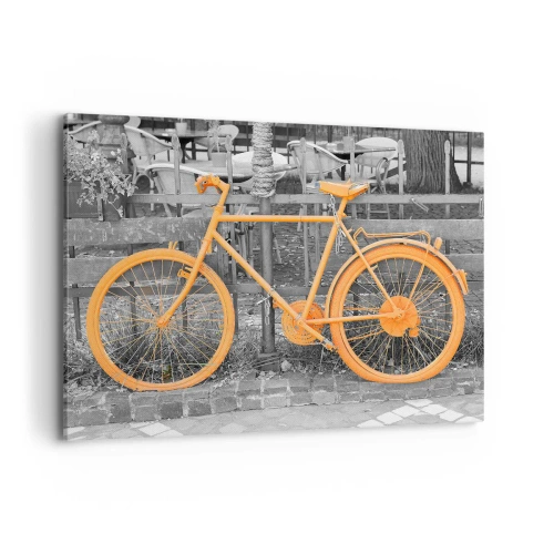 Cuadro sobre lienzo - Impresión de Imagen - Fotografía artística de una bicicleta amarilla sobre un fondo blanco y negro. - 120x80cm - Sigue, yo esperaré aquí - Decoración de pared moderna para salón y dormitorio ARTTOR