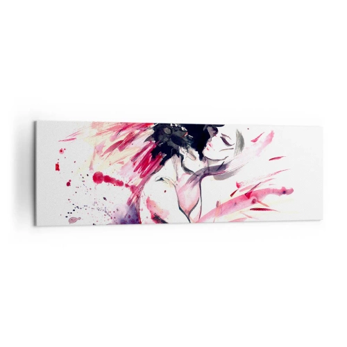 Cuadro sobre lienzo - Impresión de Imagen - Retrato abstracto de una mujer con acentos rojos dinámicos. - 160x50cm - La plenitud del amor - Decoración de pared moderna para salón y dormitorio ARTTOR