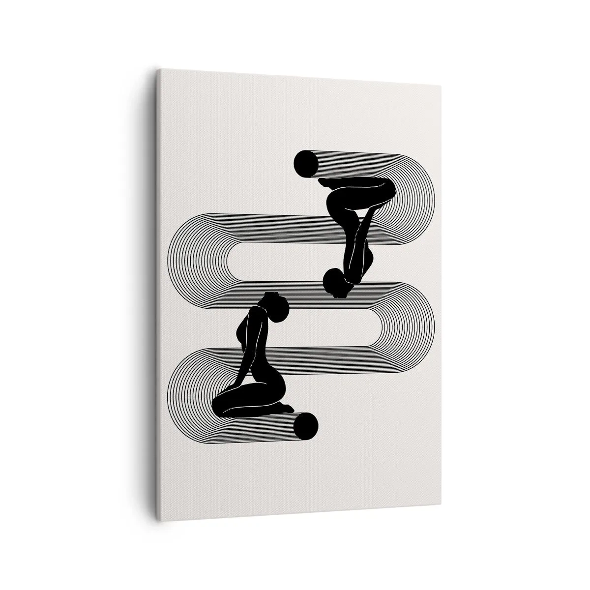 Cuadro sobre lienzo - Impresión de Imagen - Siluetas negras con líneas geométricas sobre un fondo claro - 50x70cm - Simetría sensual - Decoración de pared moderna para salón y dormitorio ARTTOR