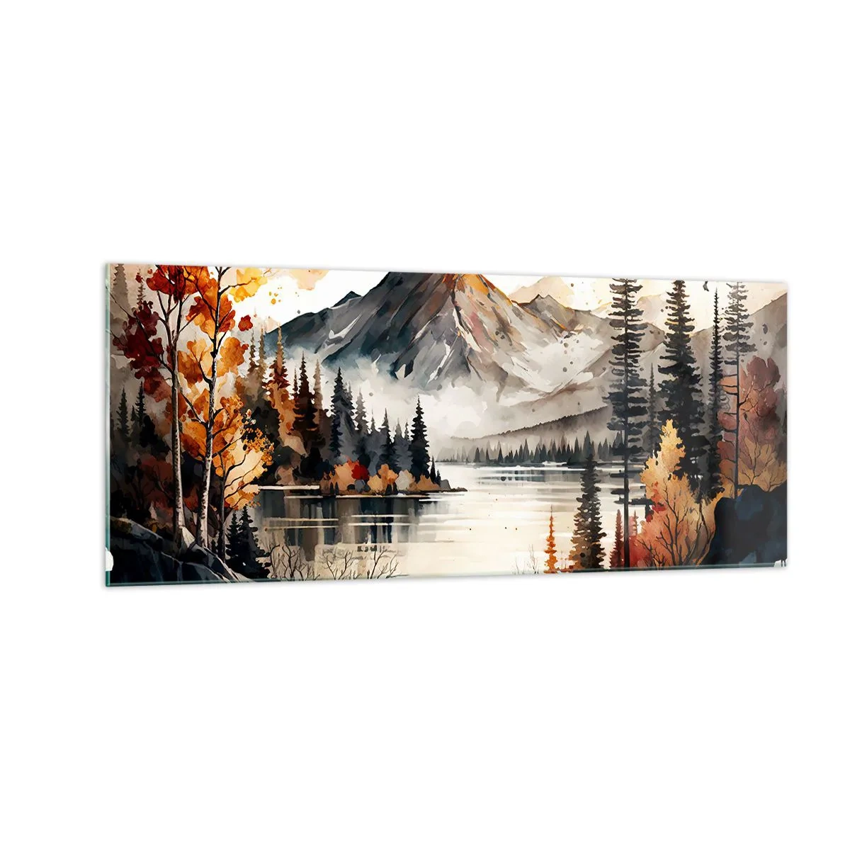 Cuadro sobre vidrio - Impresiones sobre Vidrio - Otoño dorado en las montañas - 100x40 cm