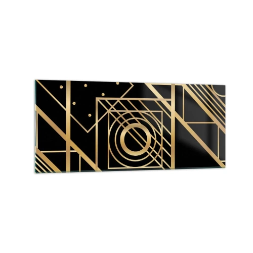 Cuadro sobre vidrio - Impresiones sobre Vidrio - Patrones geométricos dorados sobre un fondo negro - 120x50cm - Geometría dorada - Decoración de pared moderna para salón y dormitorio ARTTOR