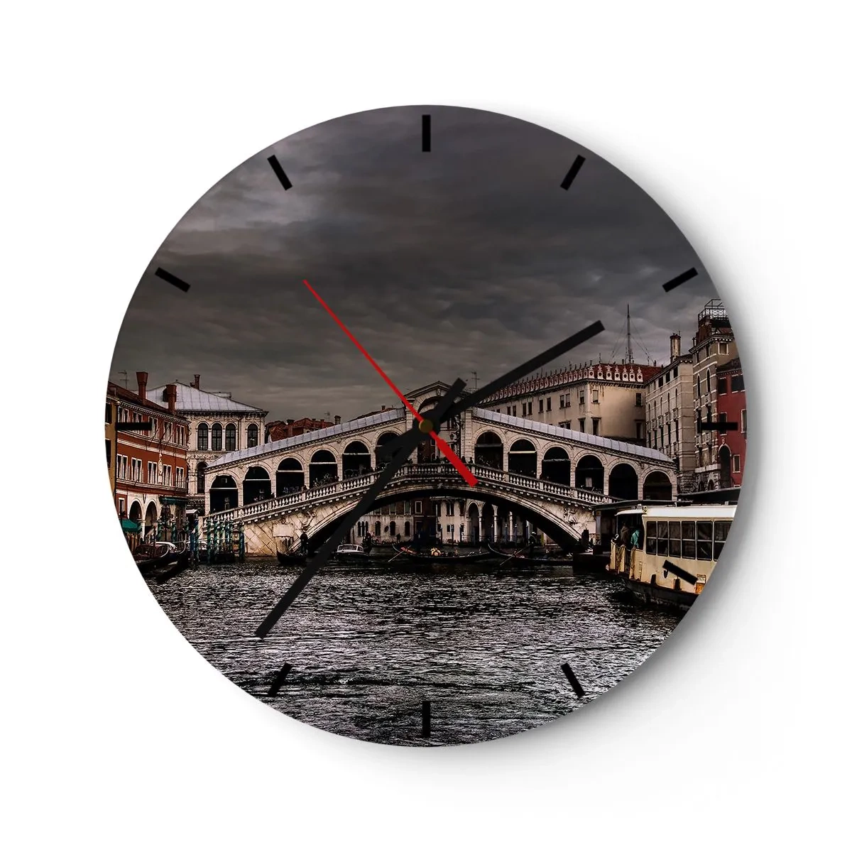 Reloj de pared - Reloj de vidrio - El Puente de Rialto en Venecia bajo un cielo nublado - 30x30cm - Promesa de una velada veneciana - Decoración de pared moderna para salón, cocina y dormitorio ARTTOR
