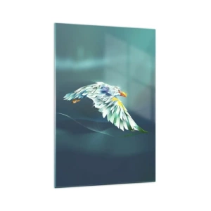 Cuadro sobre vidrio - Impresiones sobre Vidrio - Águila abstracta en vuelo contra un cielo turquesa - 70x100cm - El poder del vuelo del águila - Decoración de pared moderna para salón y dormitorio ARTTOR