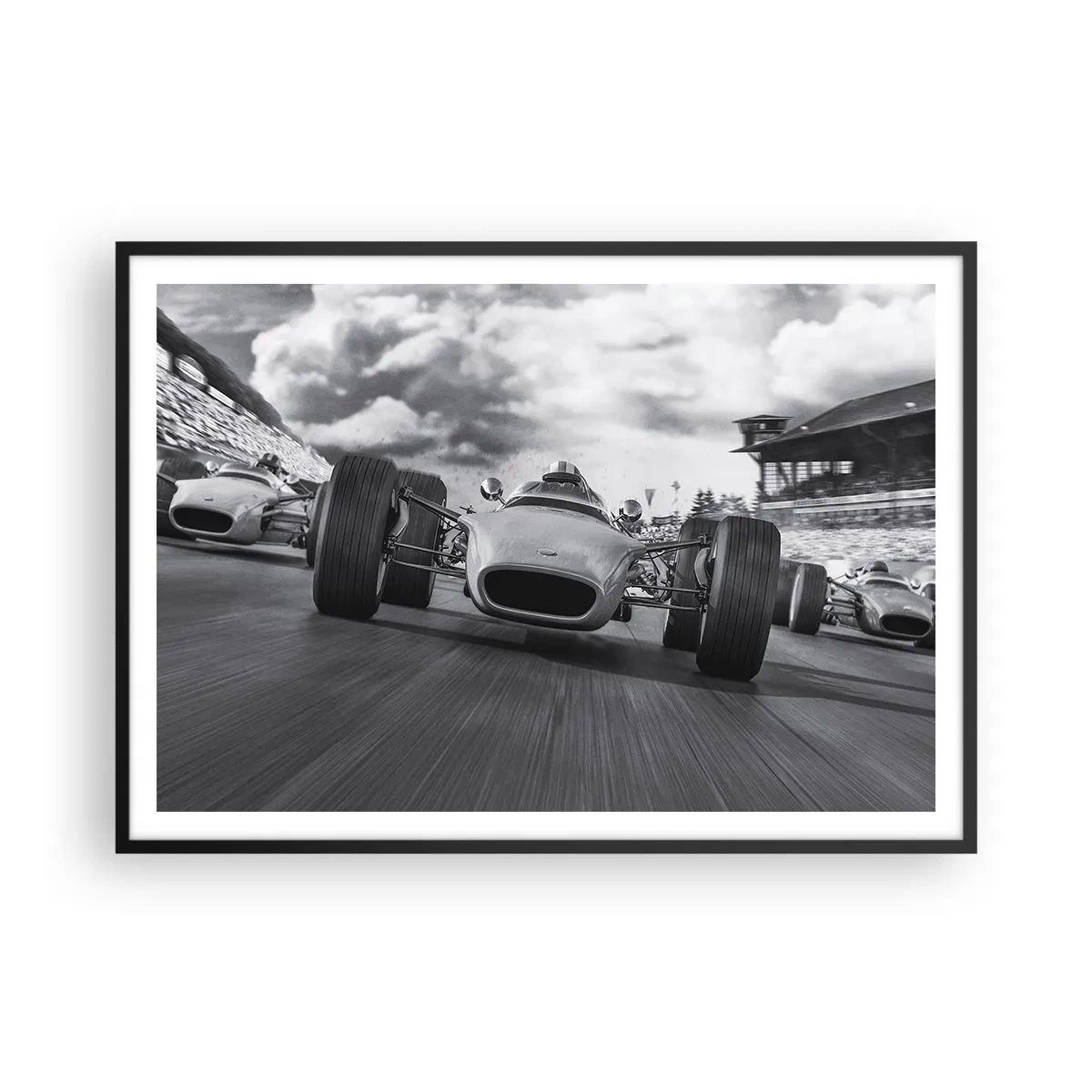 Póster en marco negro - Carrera de coches clásicos en movimiento - 100x70cm - ¡Hay poder! - Decoración de pared moderna para salón y dormitorio ARTTOR