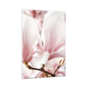 Cuadro sobre vidrio - Impresiones sobre Vidrio - Delicadas magnolias rosadas en primer plano sobre un fondo borroso - 50x70cm - Inmensidad de la ternura - Decoración de pared moderna para salón y dormitorio ARTTOR