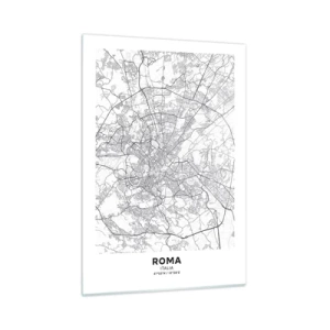 Cuadro sobre vidrio - Impresiones sobre Vidrio - Mapa de Roma con un claro trazado circular de carreteras - 50x70cm - El círculo romano - Decoración de pared moderna para salón y dormitorio ARTTOR