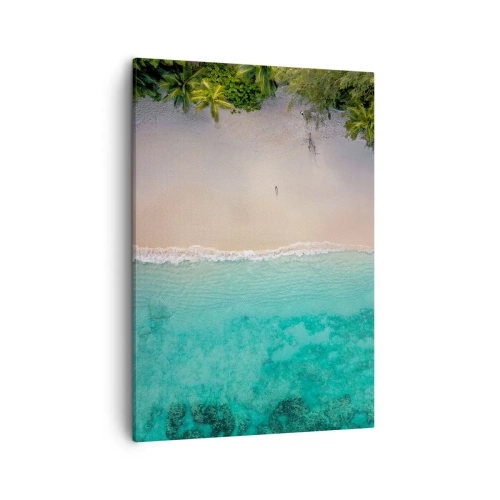Cuadro sobre lienzo - Impresión de Imagen - Vista aérea de una playa tropical con agua turquesa. - 50x70cm - Playa del paraíso - Decoración de pared moderna para salón y dormitorio ARTTOR