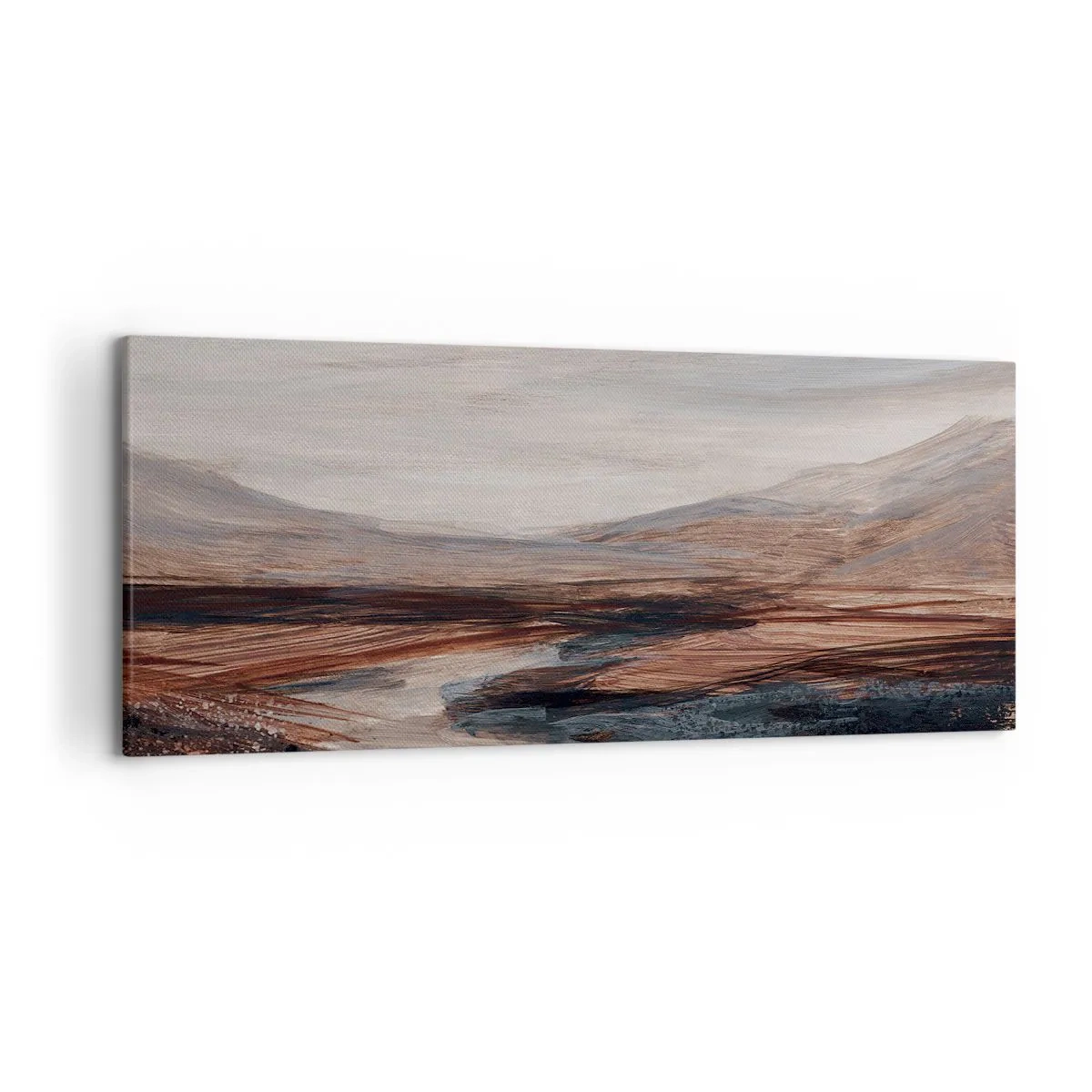 Cuadro sobre lienzo - Impresión de Imagen - Un paisaje pintoresco con un río y montañas. - 120x50cm - Valle apacible - Decoración de pared moderna para salón y dormitorio ARTTOR