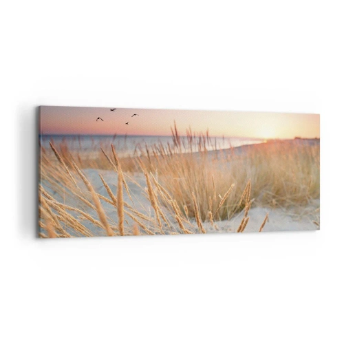 Cuadro sobre lienzo - Impresión de Imagen - Playa al atardecer con hierbas altas - 120x50cm - Dulce nana del Báltico - Decoración de pared moderna para salón y dormitorio ARTTOR