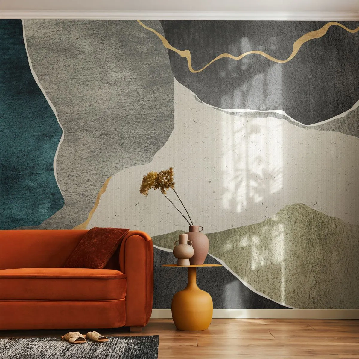 Fotomural Autadhesivo Deluxe Sticker - Composición en mosaico con una hebra de oro - abstraccionismo, Arte deco, Pedazo - 400x280 cm