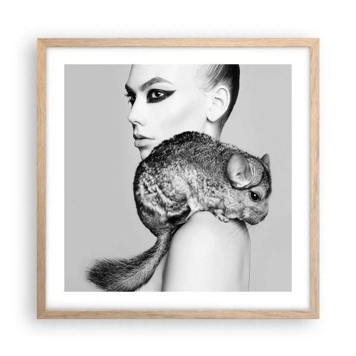 Póster en marco roble claro - Dama con chinchilla - 50x50 cm