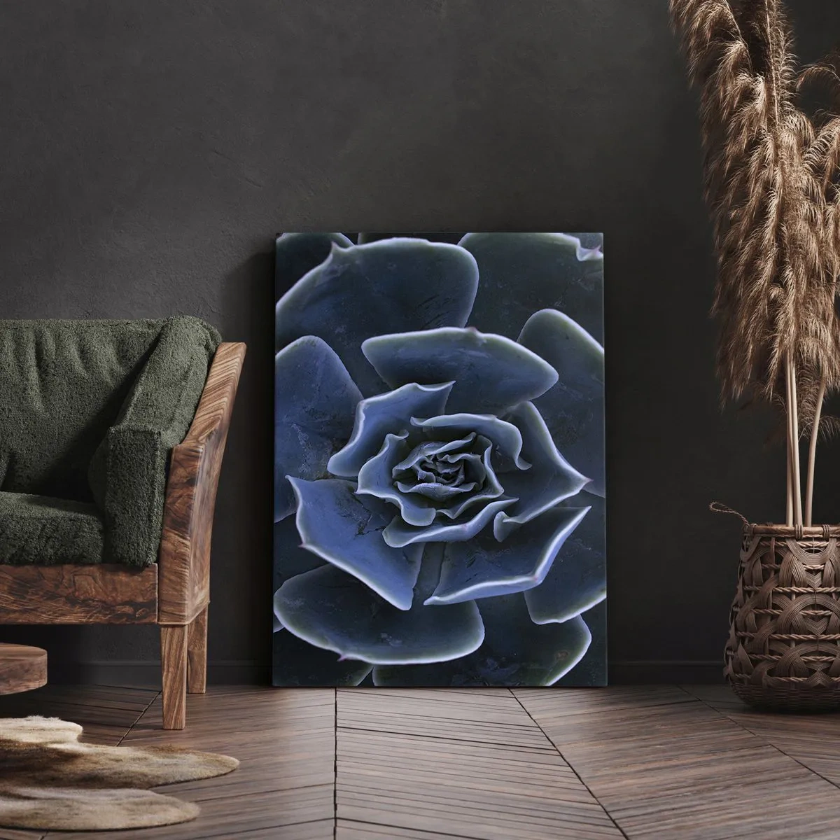 Cuadro sobre lienzo - Impresión de Imagen - Primer plano de una roseta suculenta verde - 50x70cm - Flor del desierto - Decoración de pared moderna para salón y dormitorio ARTTOR
