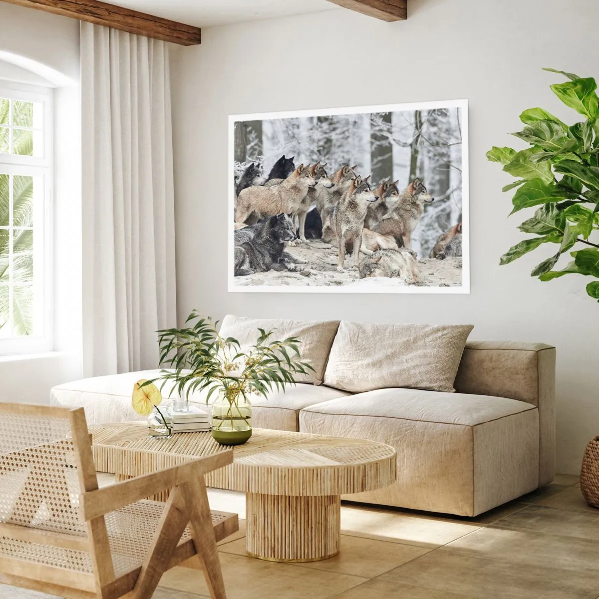 Póster - Una manada de lobos en el bosque invernal. - 100x70cm - Familiares y amigos - Decoración de pared moderna para salón y dormitorio ARTTOR